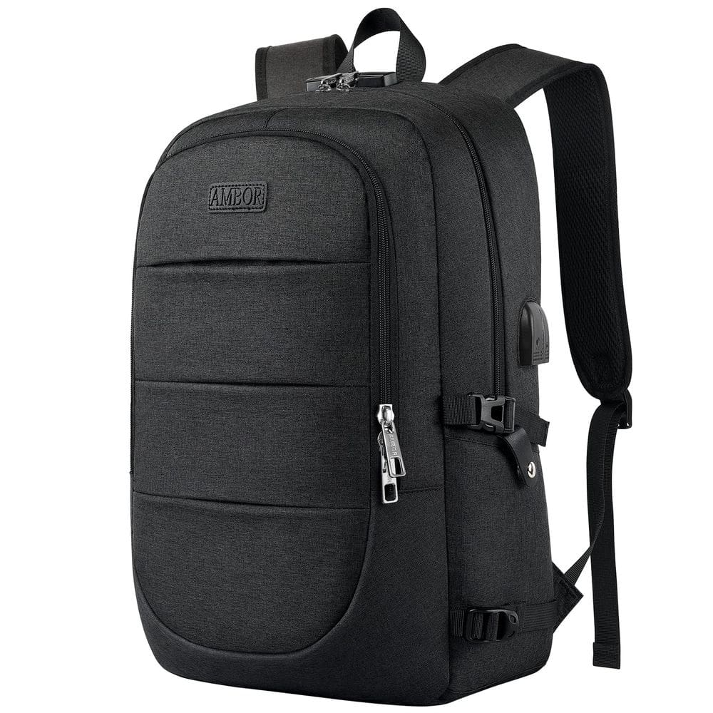 Mochila de viagem para laptop AMBOR de 18,4 polegadas anti-roubo USB preta