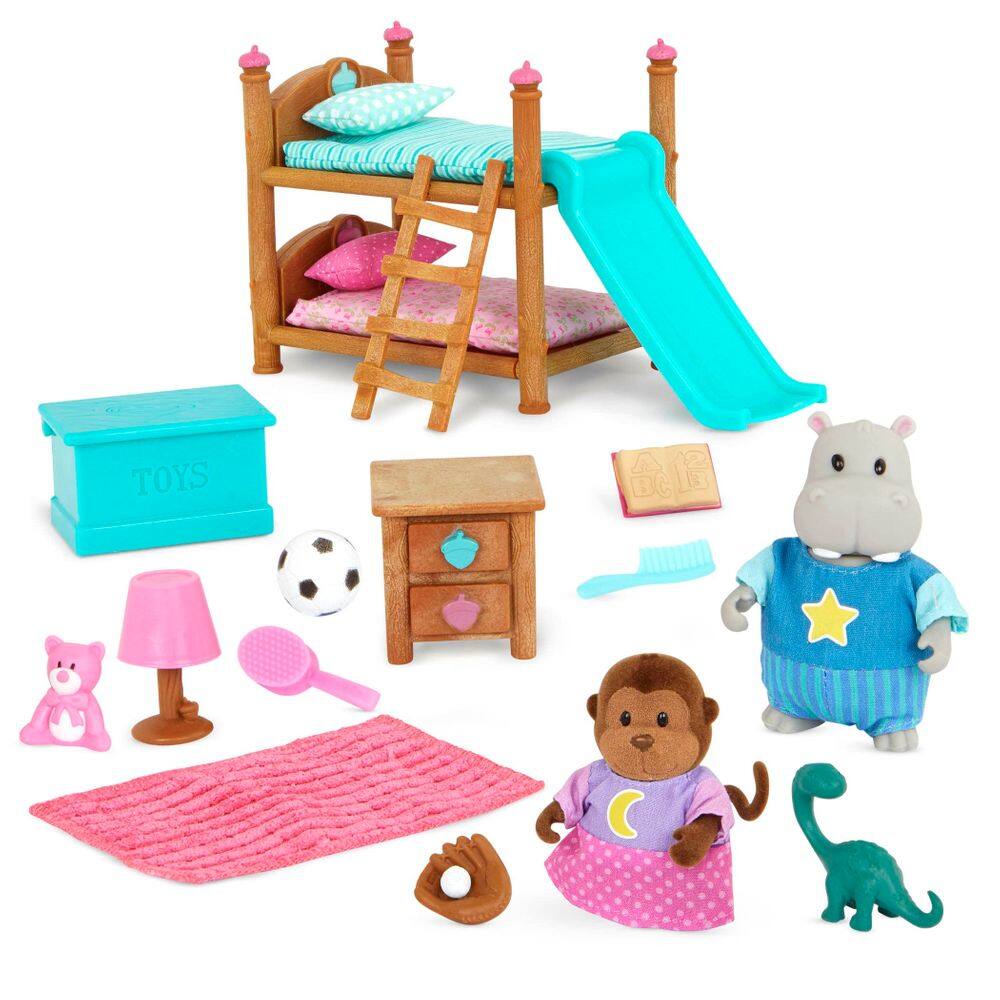 Conjunto de quarto com beliche Dollhouse Furniture Lil Woodzeez 3+