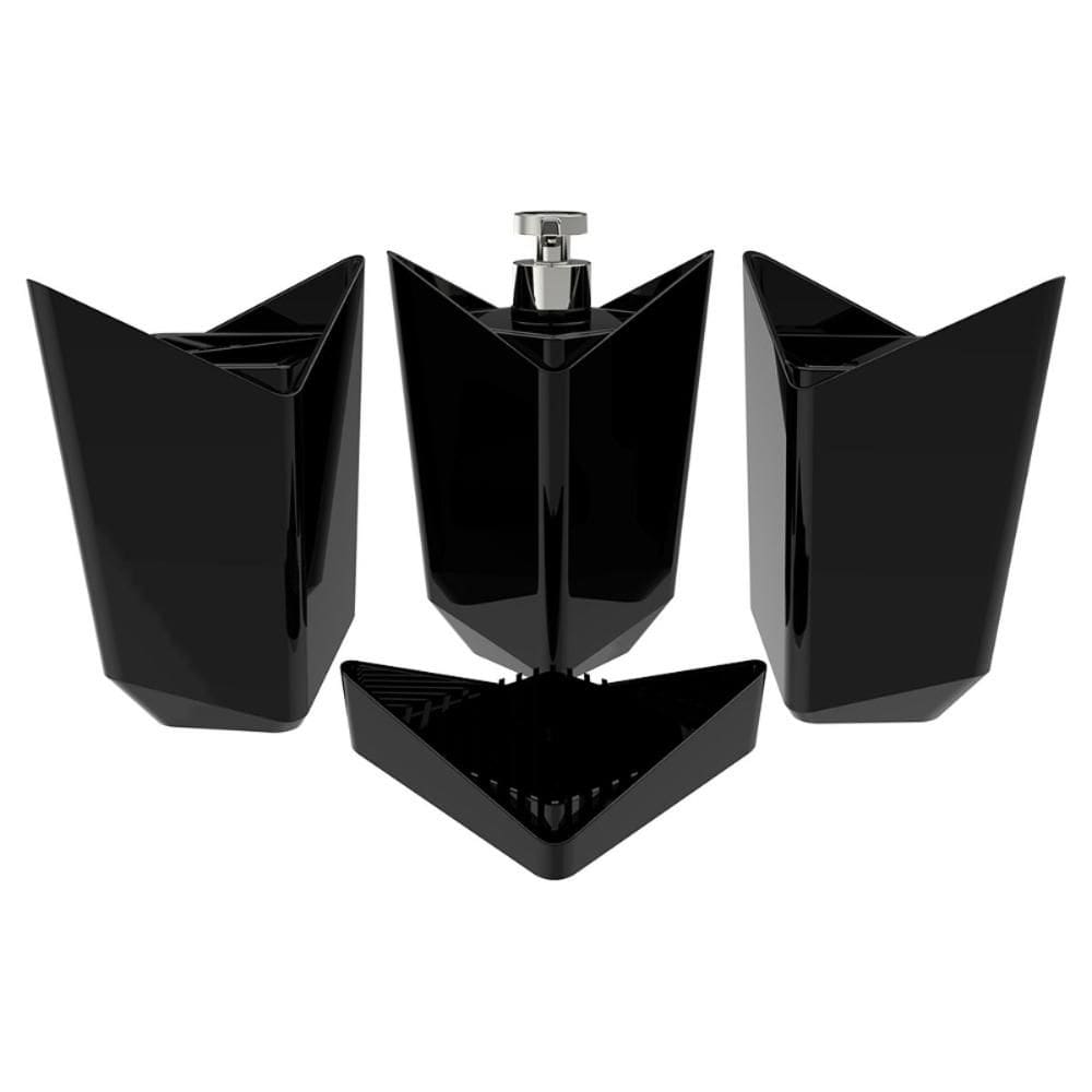 Kit Lavabo Prisma Preto 4Pç Porta Escova Algodão e Sabonetes Conjunto para Banheiro Crippa