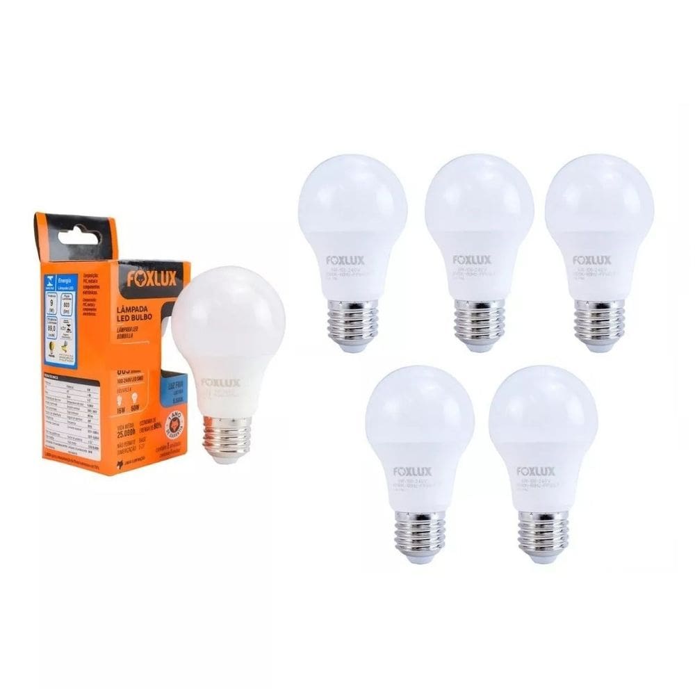 Kit 6 Lâmpada LED Bulbo 12W c/ Base E-27 Bivolt 6500K Foxlux