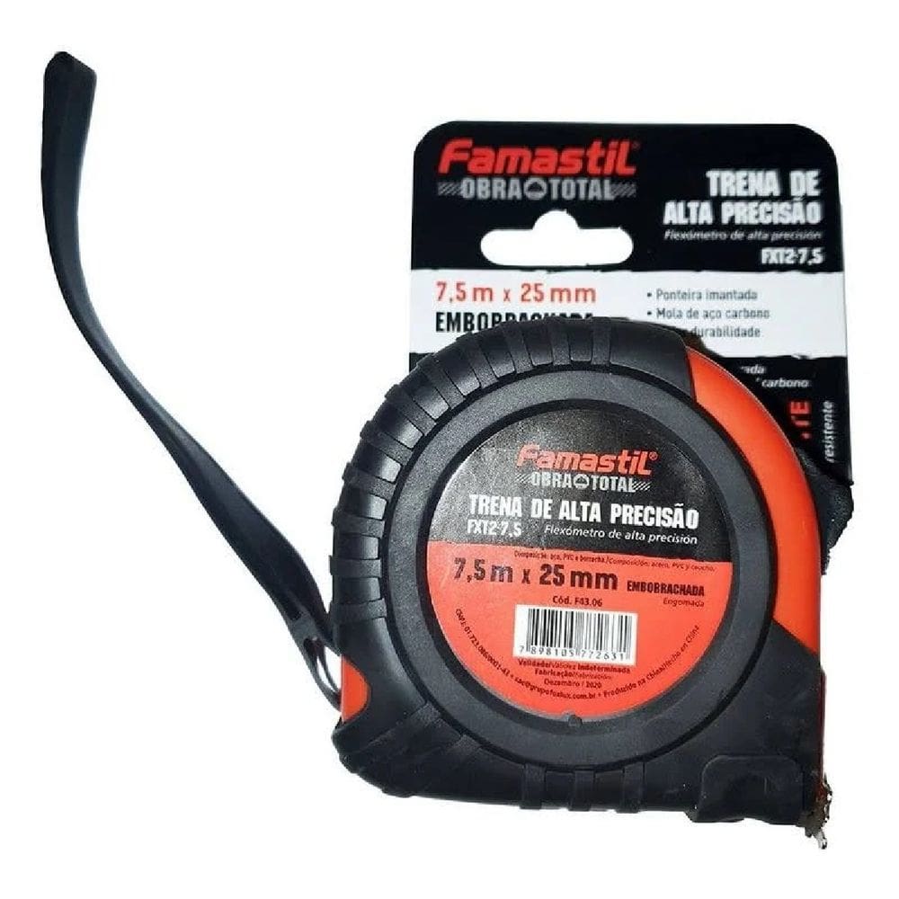 Trena De Alta Precisao 7,5 m x 25 mm Emborrachada Famastil
