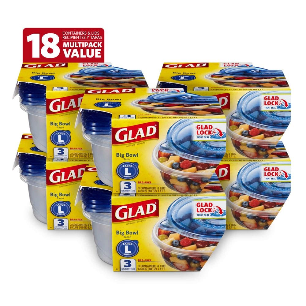 Recipientes de armazenamento de alimentos Glad, pacote com 6, 3 unidades, 48 onças, herméticos