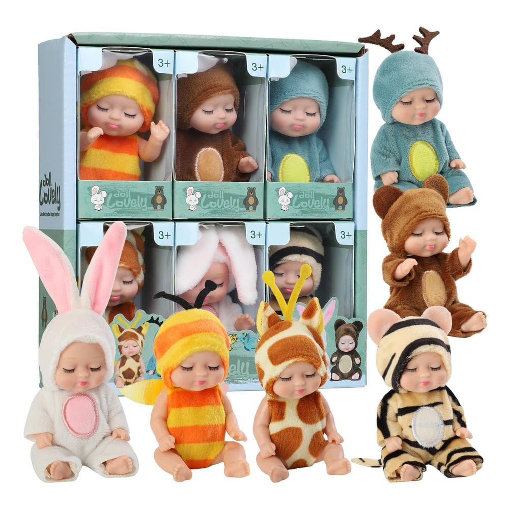 Mini conjunto de bonecas YoyoExment de 10 cm com roupas de animais, 6 peças