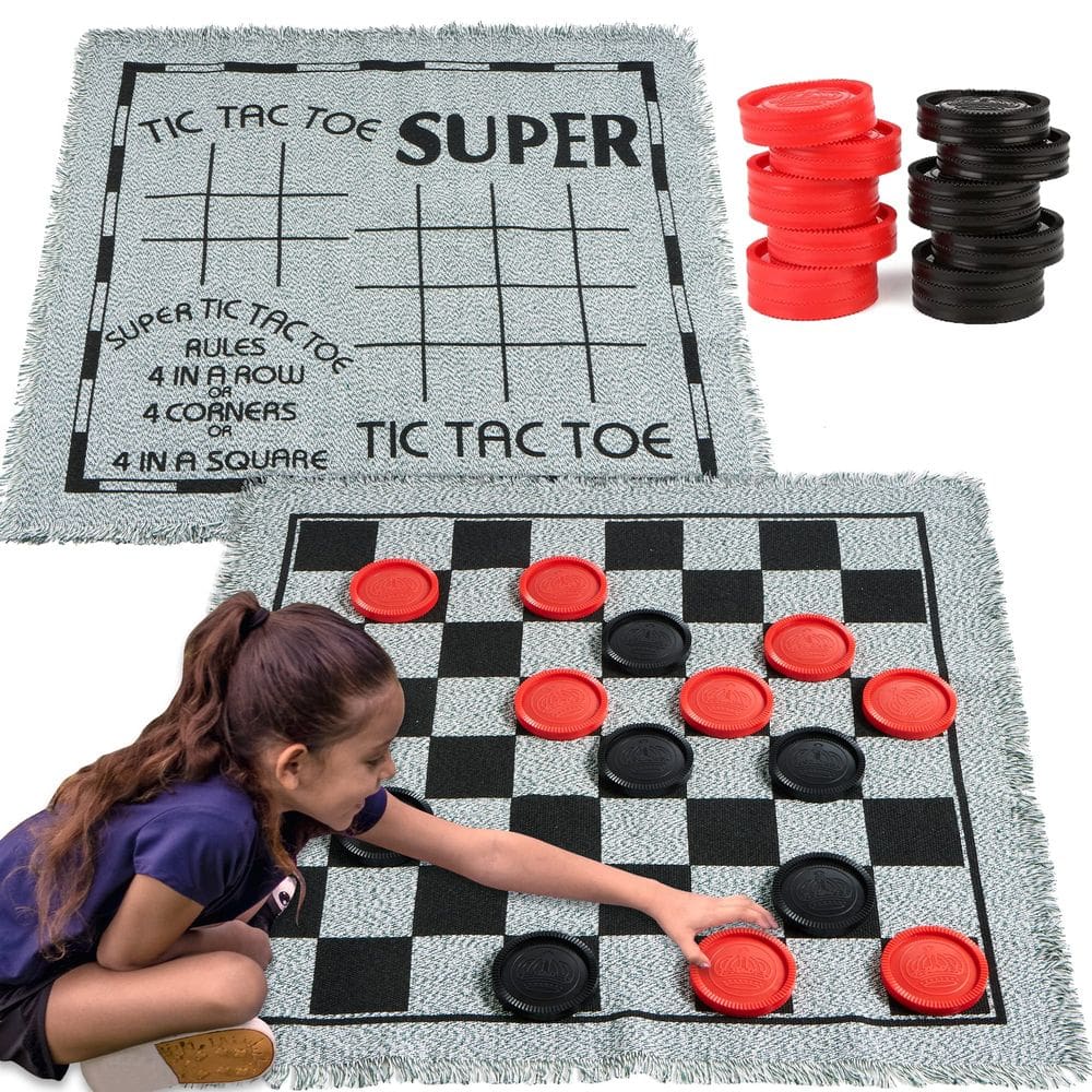Jogo de damas gigante JOYIN Vintage 3 em 1 com tapete reversível