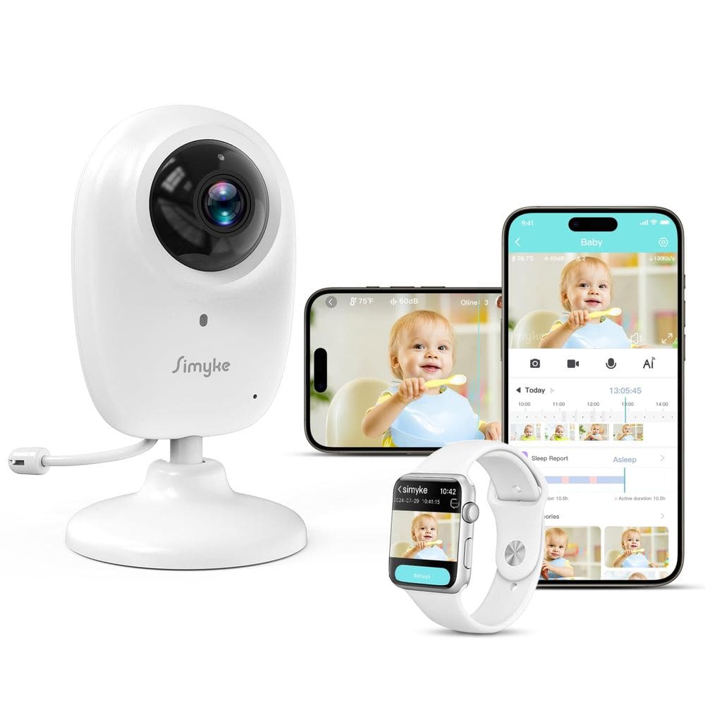 Monitor de vídeo para bebês Simyke 1080P Smart WiFi com detecção de choro