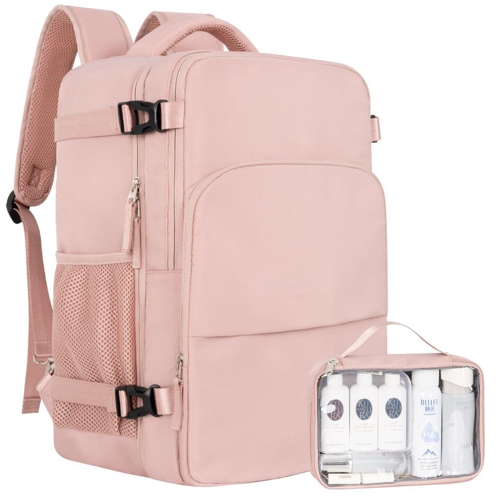 Mochila de viagem Sinaliy Carry on impermeável para laptop de 17,3 polegadas rosa