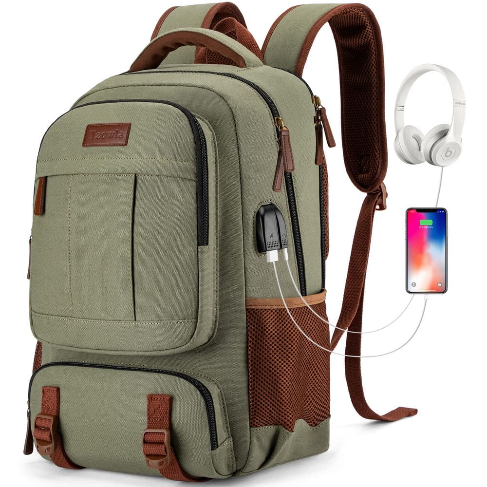 Mochila Tzowla Canvas Laptop 17.3” com porta USB - preta