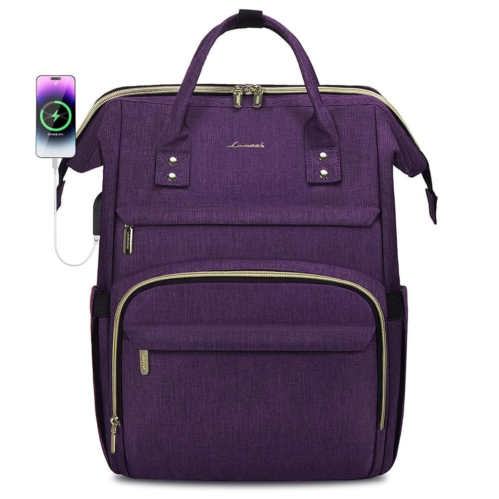 Mochila para laptop LOVEVOOK para mulheres de 15,6” impermeável roxa escura