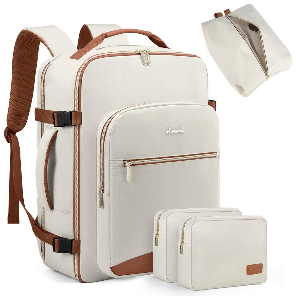 Mochila de viagem LOVEVOOK Carry on 50L com laptop de 18” bege