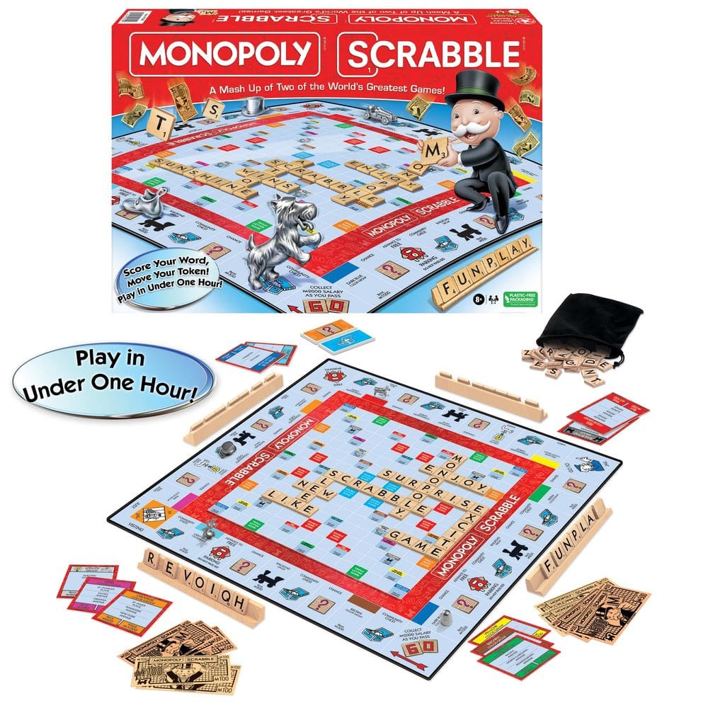 Jogo de tabuleiro Winning Moves Monopoly Scrabble 2-4 jogadores 8+