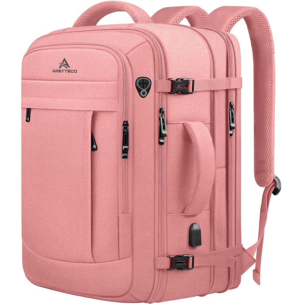 Mochila de viagem para laptop AREYTECO 50L resistente à água rosa