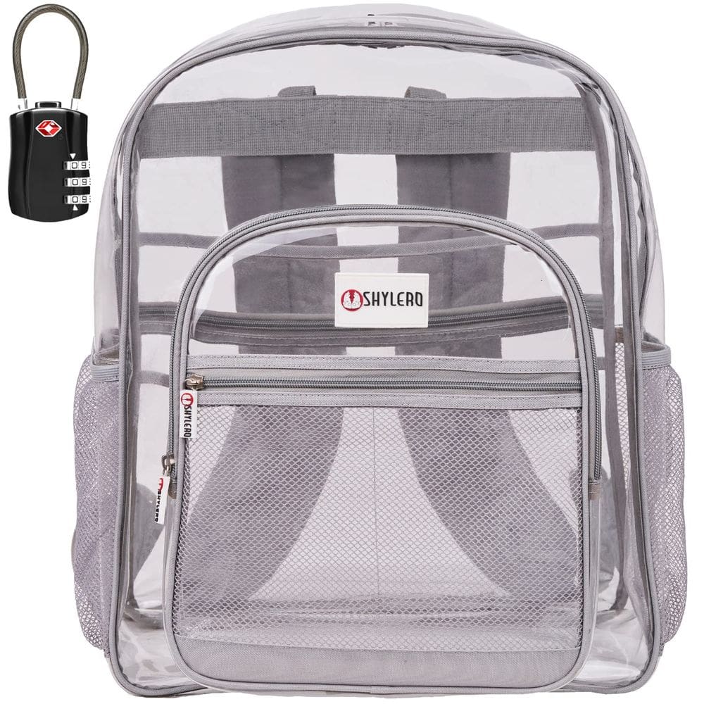 Mochila SHYLERO Clear Extra Large 32L com TSA Lock cinza claro