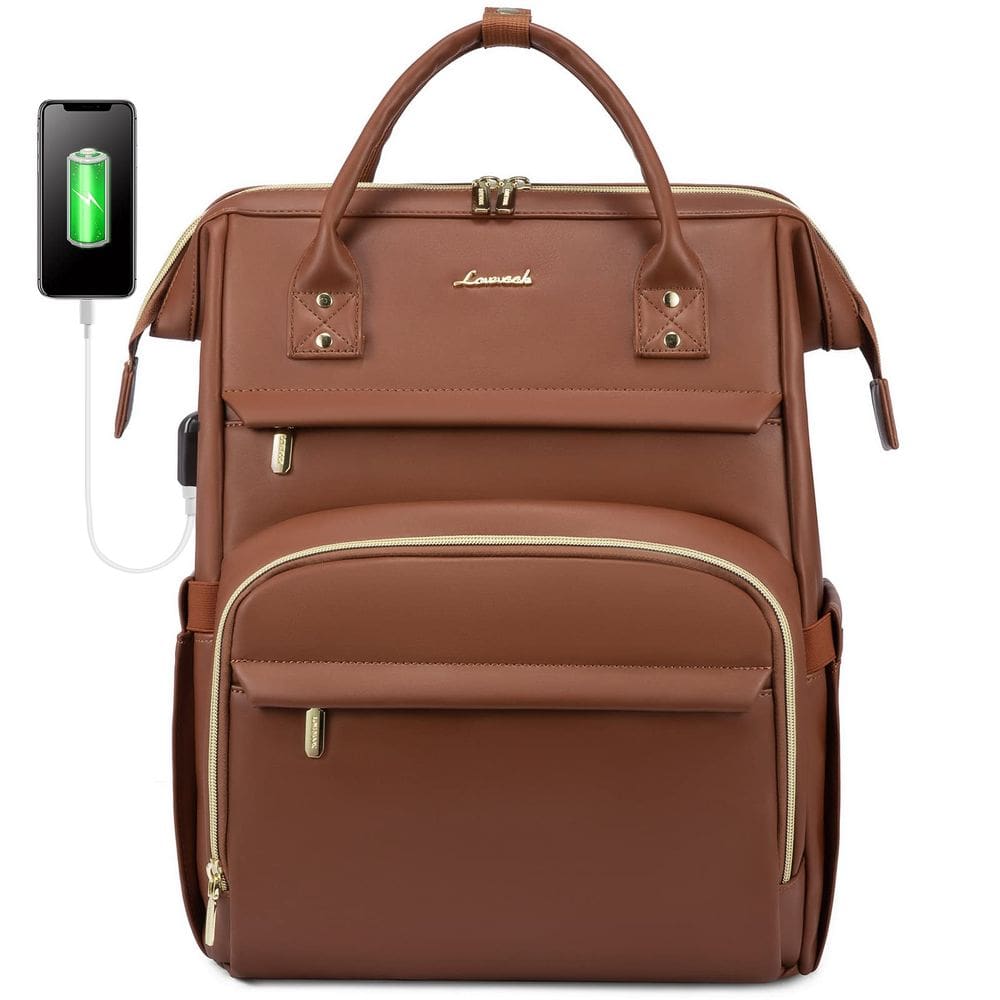 Mochila para laptop LOVEVOOK Leather 15,6” com porta USB para mulheres