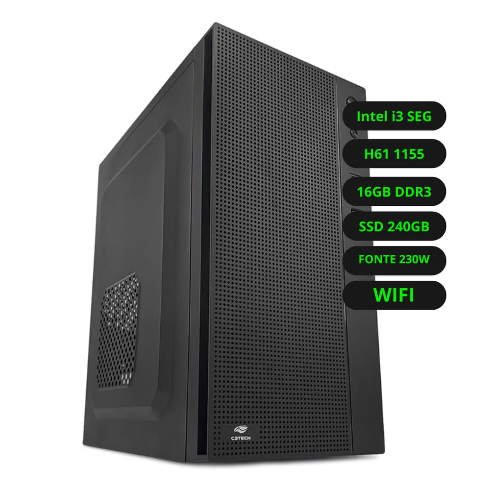 Computador CPU Intel Core i3 Segunda Geração Placa Mãe H61 Memória Ram 16GB DDR3 SSD 240GB Wifi Fonte 230w Bivolt
