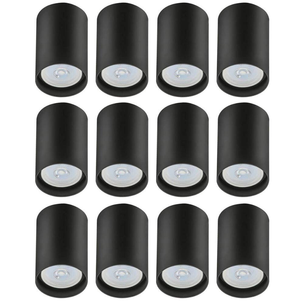 Kit 12 Spots de Sobrepor para Teto 8x12,5cm Preto Bivolt Lum