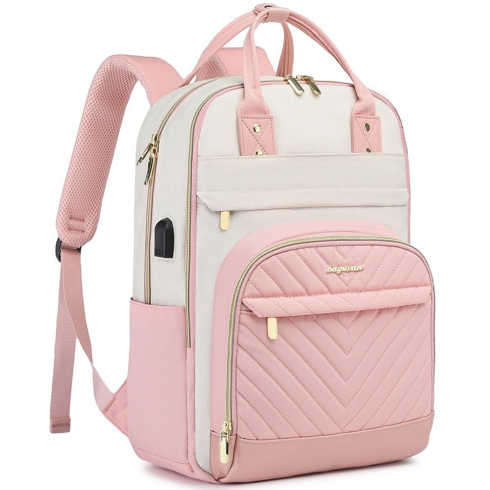 Mochila Bagswan para laptop de 17 polegadas à prova d`água para mulheres bege