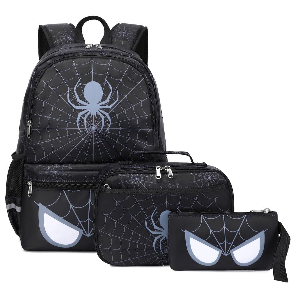 Mochila Octsky Kids para meninos em idade escolar com lancheira Spider Black