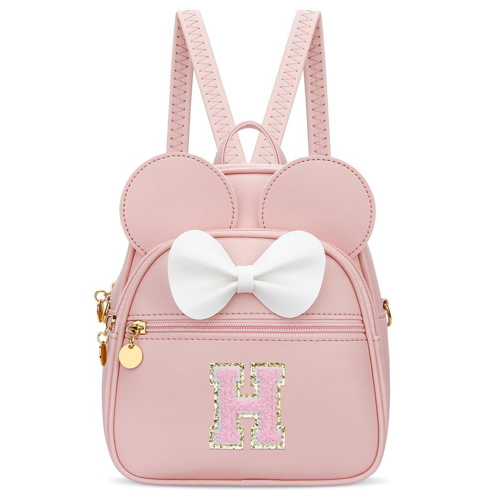 Mini mochila KKXIU Girls Initial Bowknot de couro sintético rosa
