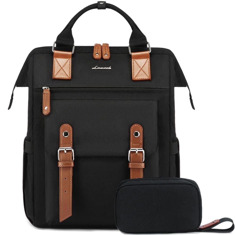 Mochila para laptop LOVEVOOK para mulheres, viagens de trabalho, 15,6”, preta-marrom