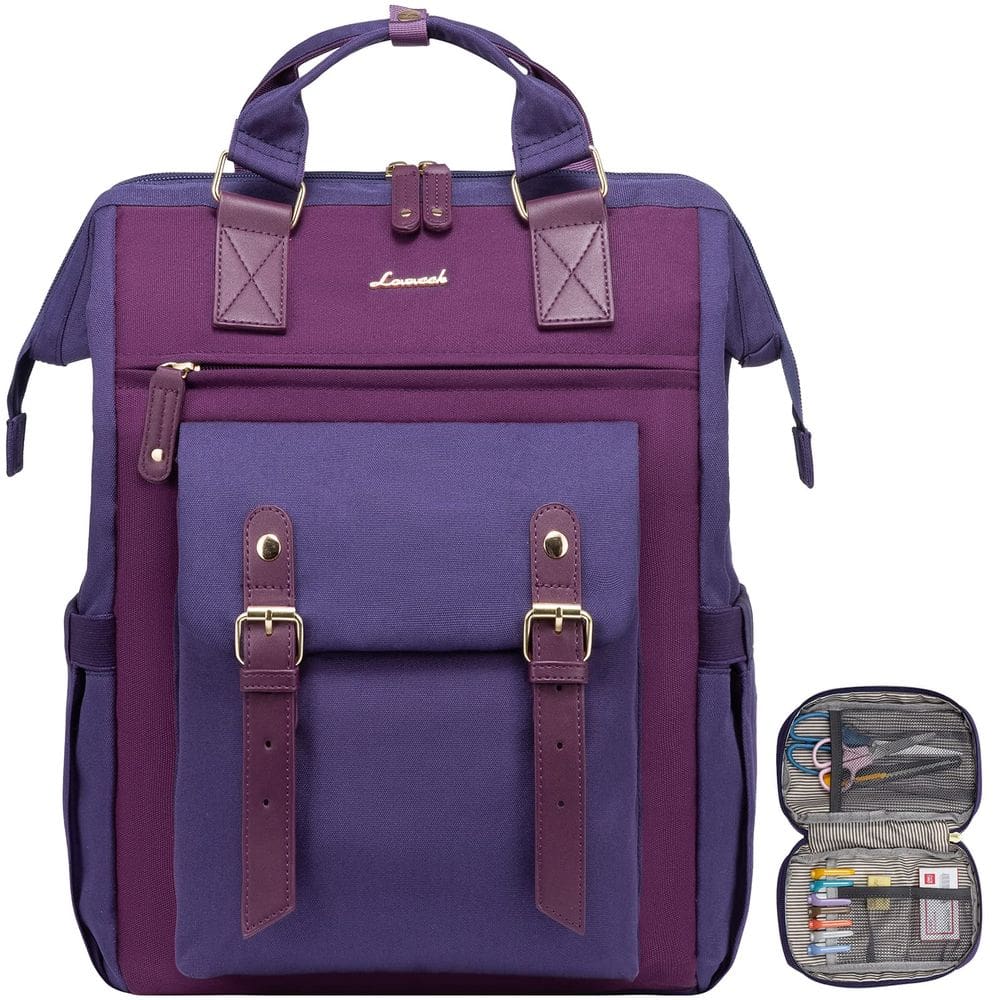 Mochila para laptop LOVEVOOK para mulheres de 15,6” com porta USB roxa