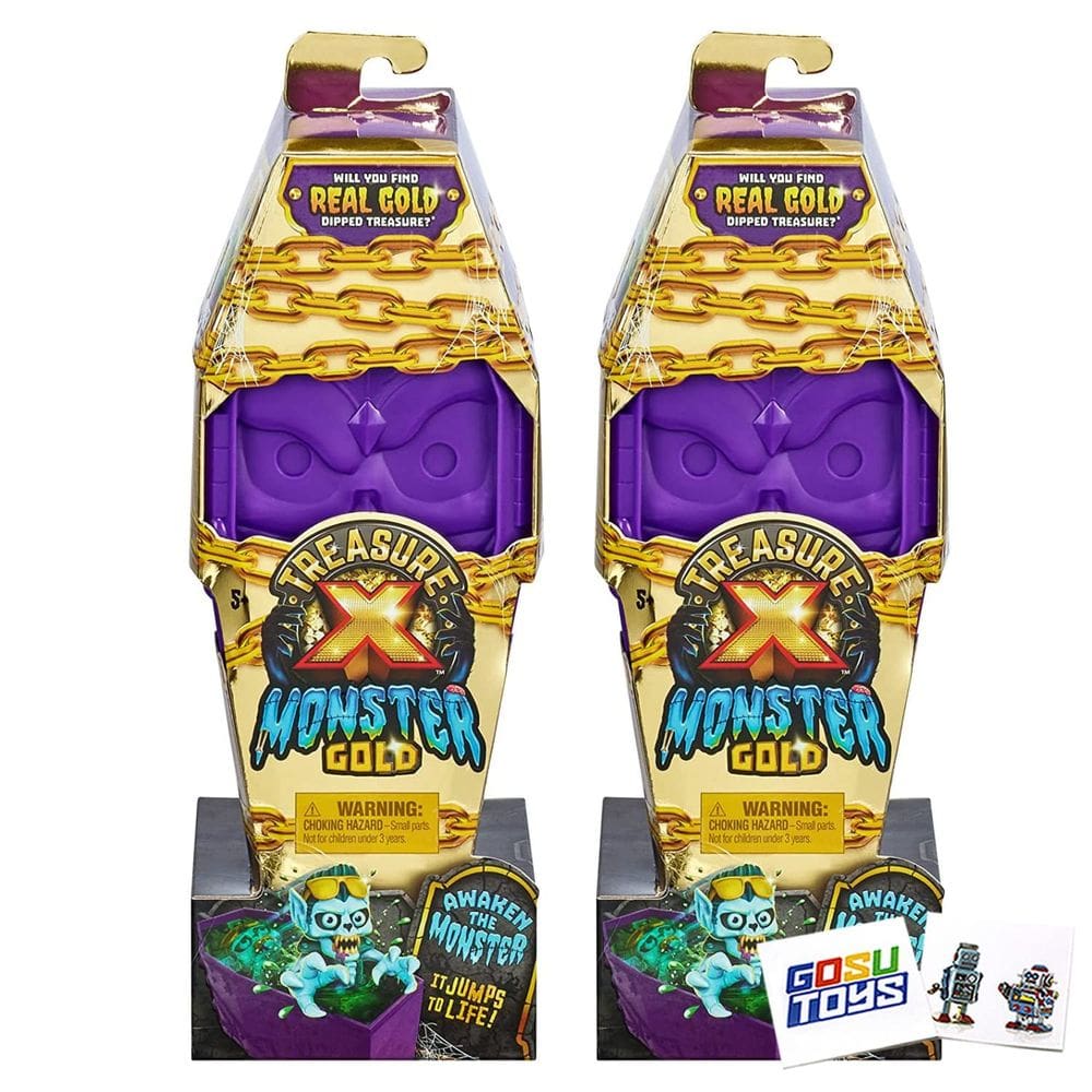 Boneco de brinquedo Treasure X Monster Gold de 5 cm com 2 adesivos, pacote com 2