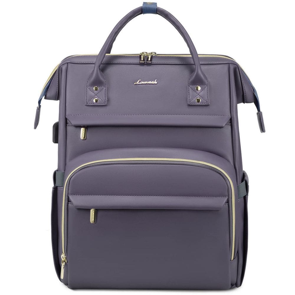 Mochila para laptop LOVEVOOK de couro de 17 polegadas para mulheres cinza roxa