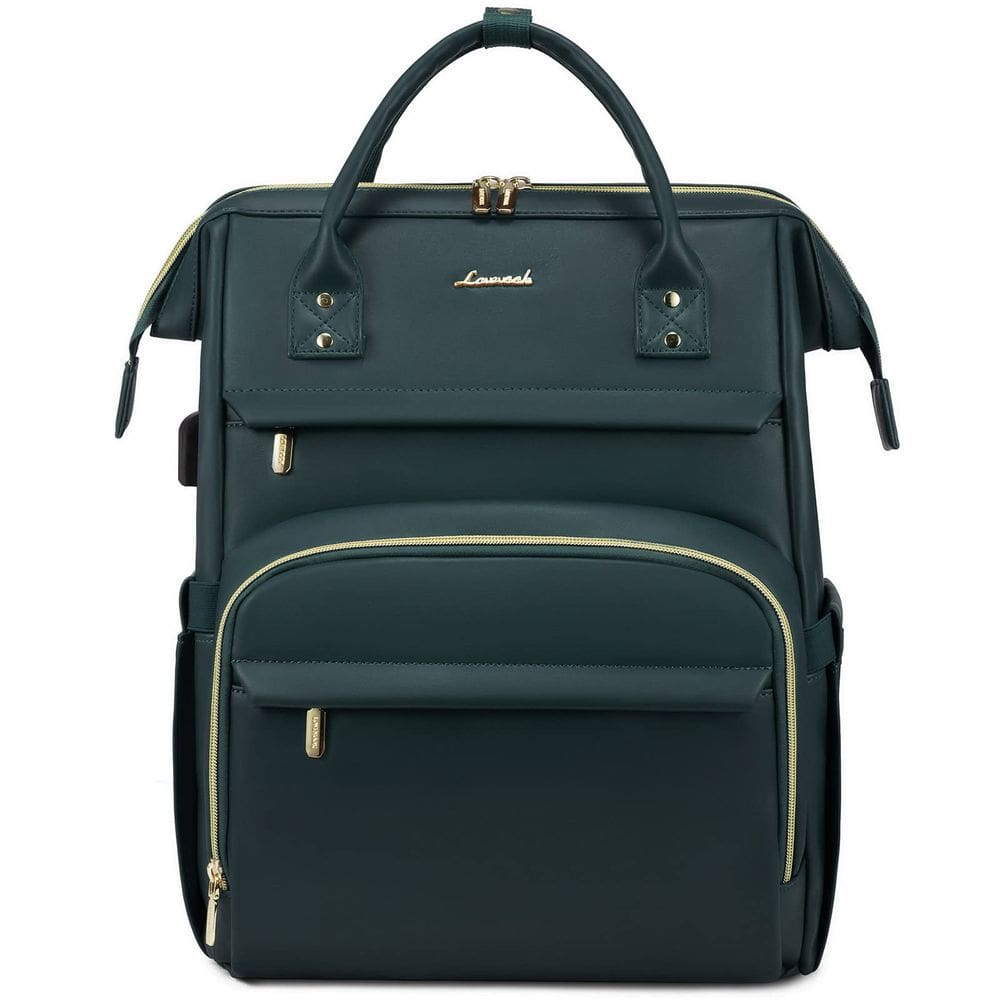 Mochila para laptop LOVEVOOK de couro de 17 polegadas para mulheres verde escuro