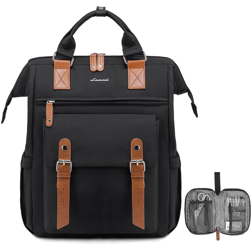Mochila para laptop LOVEVOOK para mulheres de 15,6” com porta USB preta