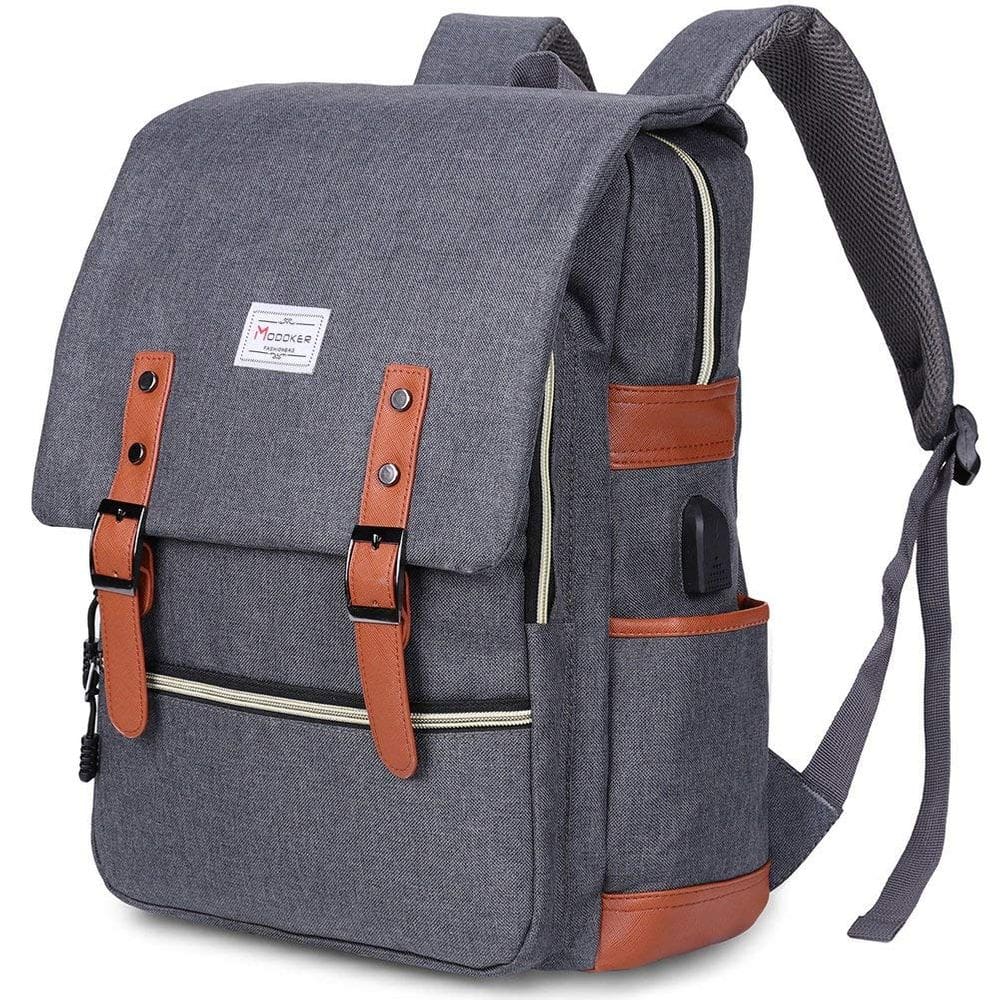 Mochila Modoker Vintage Laptop com porta de carregamento USB de 15,6 polegadas