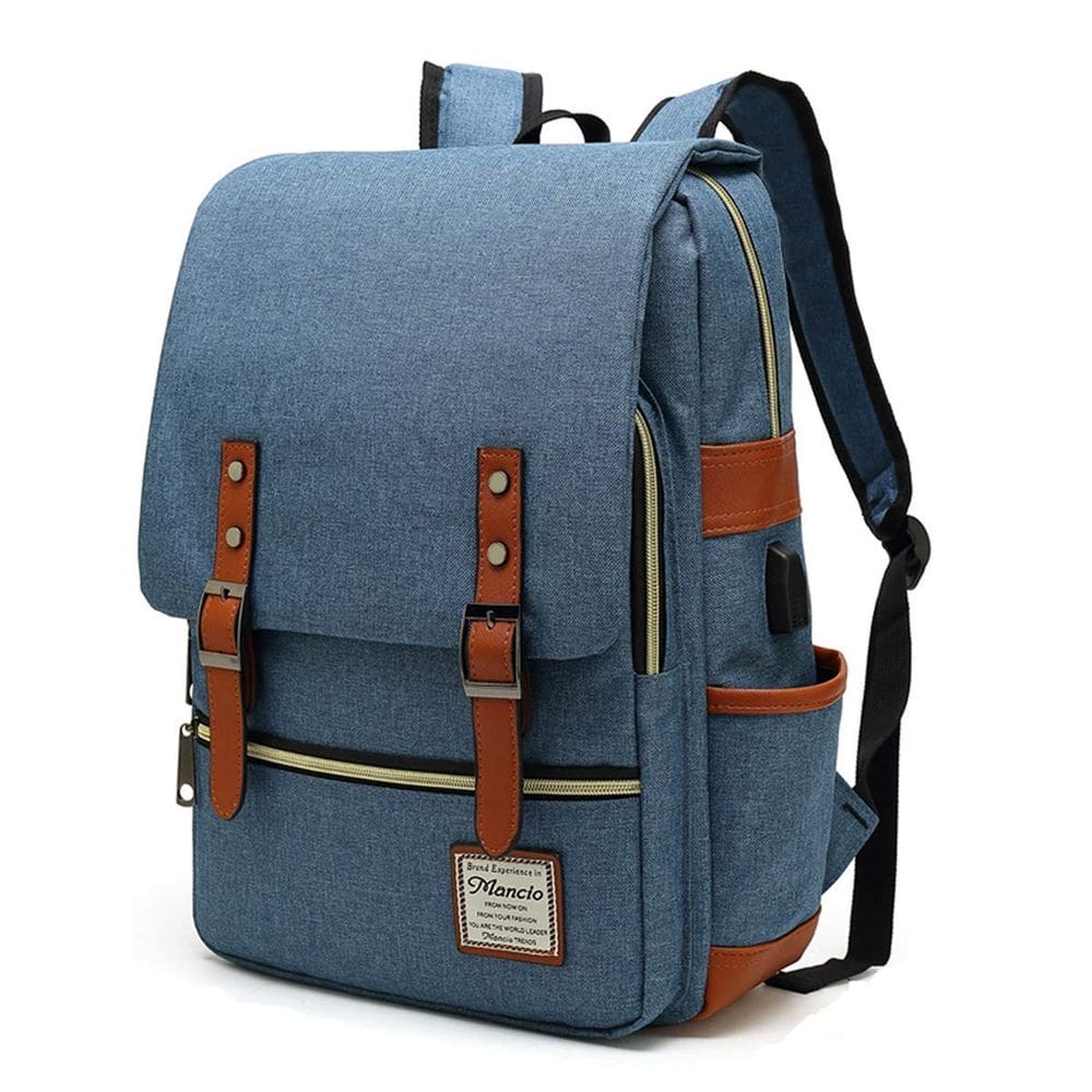 Mochila para laptop Mancio Slim Vintage 15,6” para viagens azul