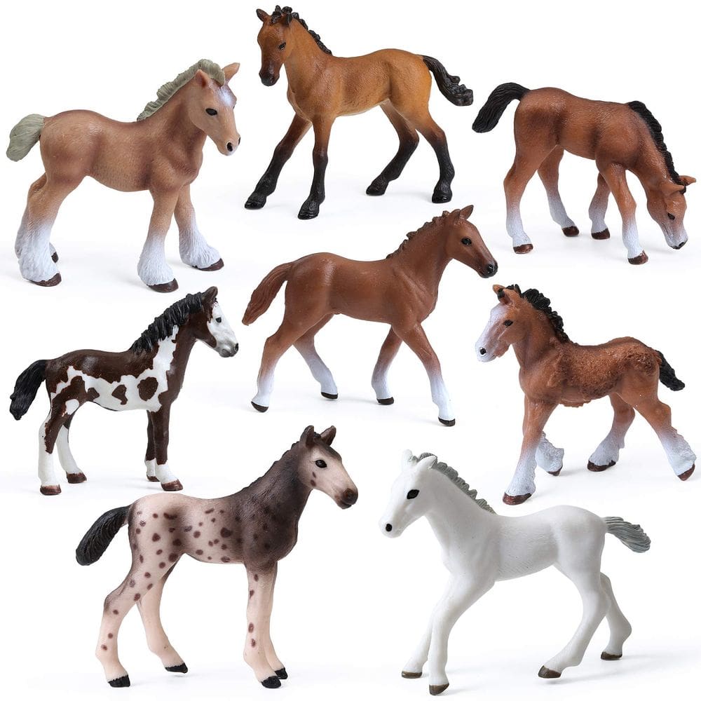 Conjunto de 8 peças de plástico Toy UANDME Horse Foal para meninas e meninos