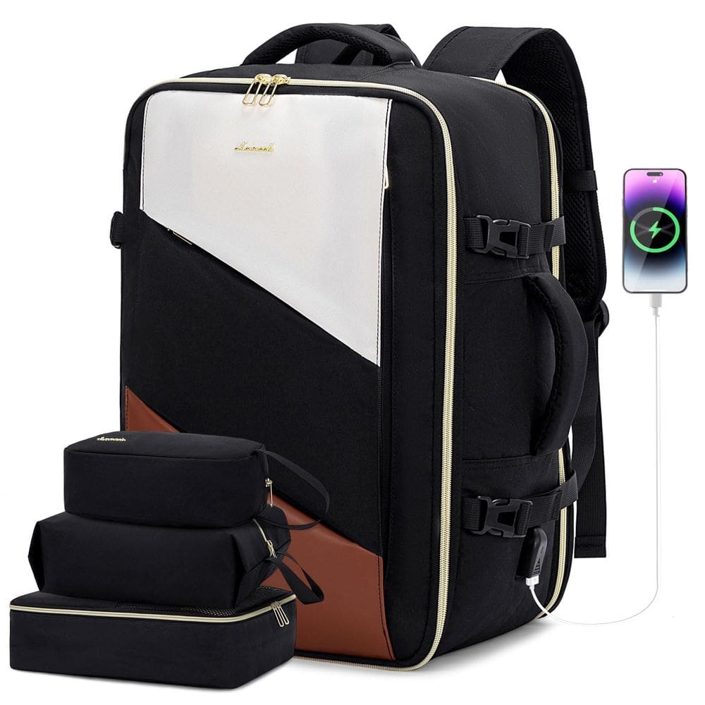 Mochila de viagem LOVEVOOK Carry on 40L com porta USB bege-preta