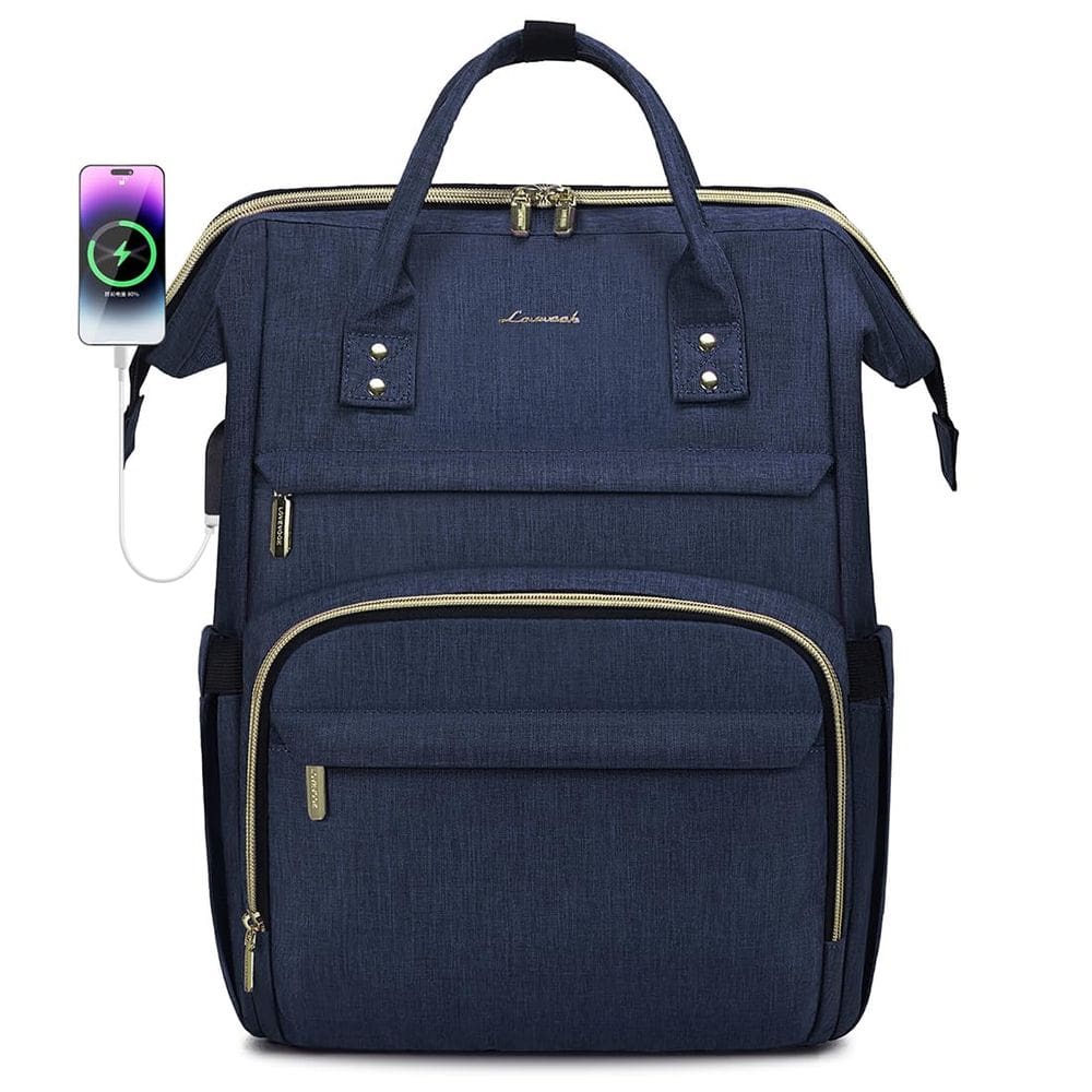 Mochila para laptop LOVEVOOK para mulheres de 15,6” impermeável azul escuro