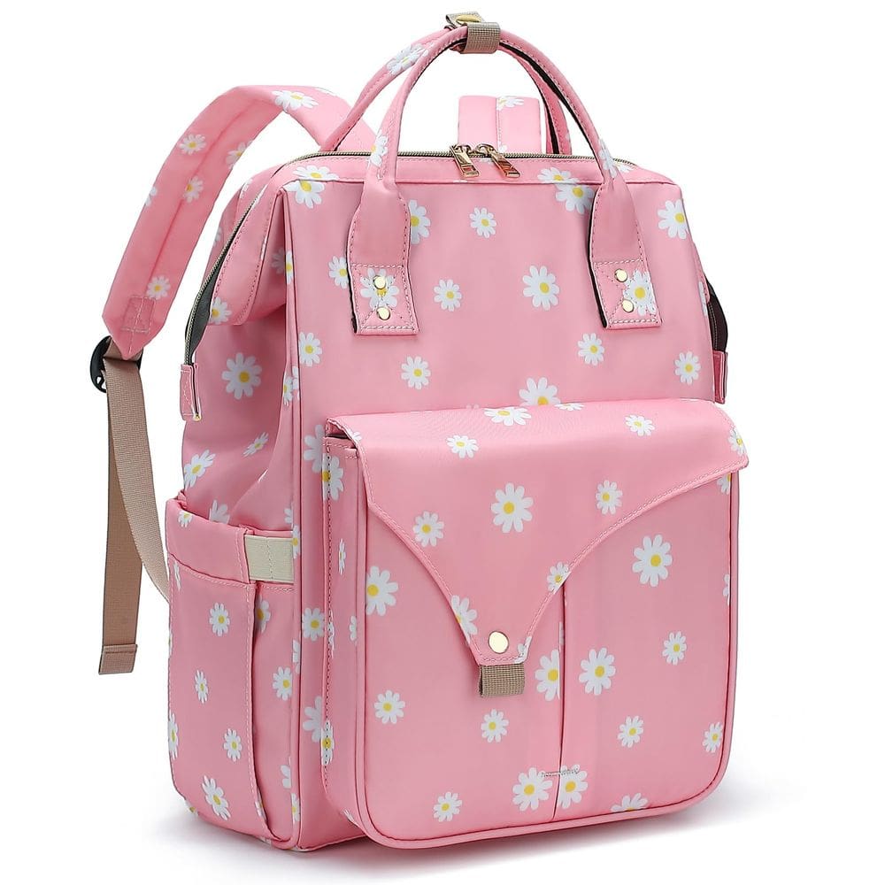 Mochila Mimfutu Flowers para laptop 15,6” impermeável rosa