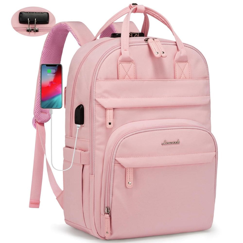 Mochila para laptop LOVEVOOK para mulheres de 15,6 polegadas rosa claro