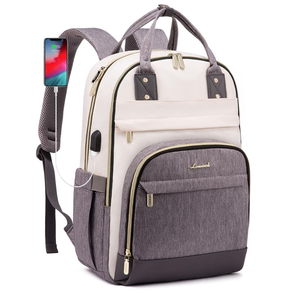Mochila LOVEVOOK para mulheres, laptop, 15,6”, impermeável, bege