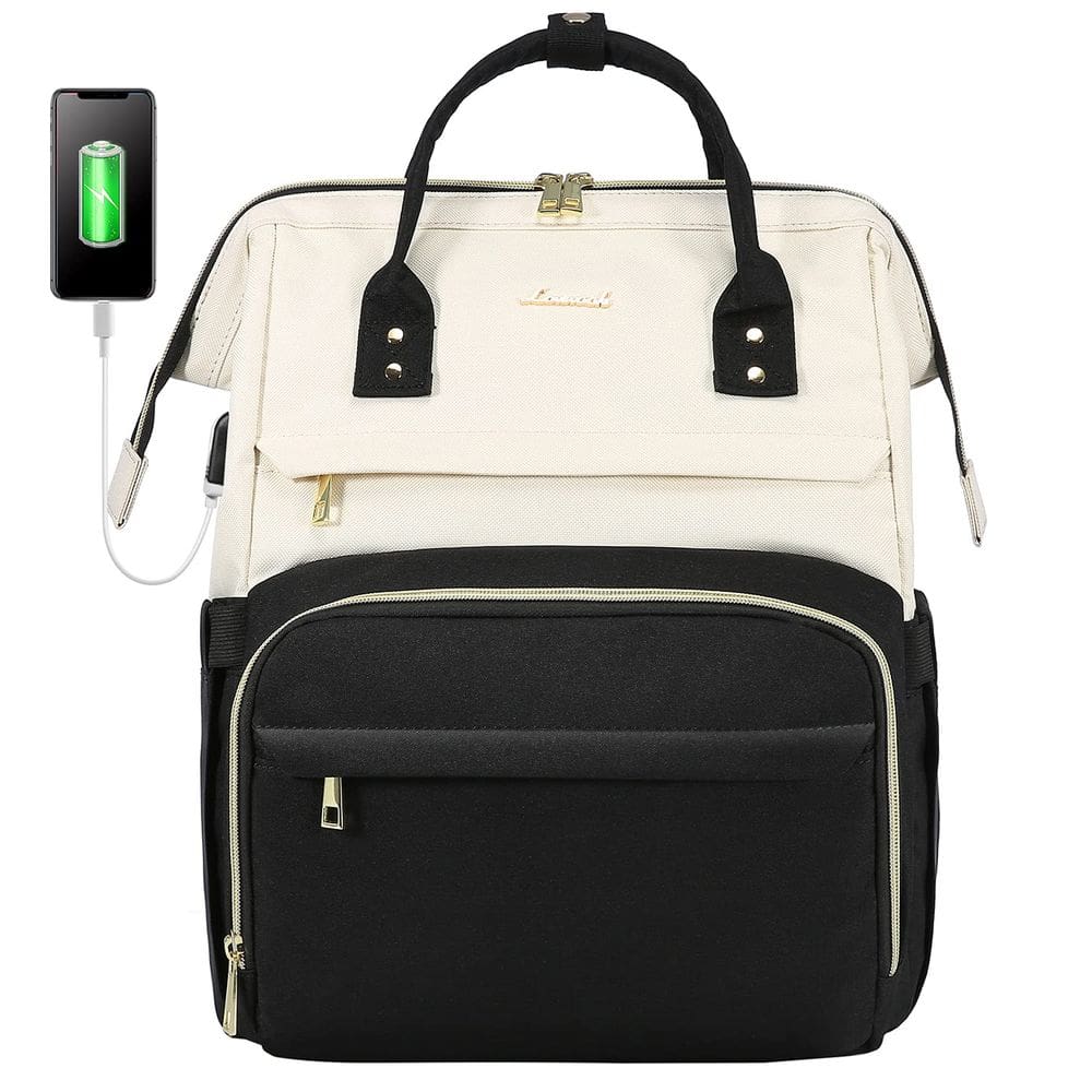 Mochila para laptop LOVEVOOK para mulheres, moda, 15,6”, bege-preta
