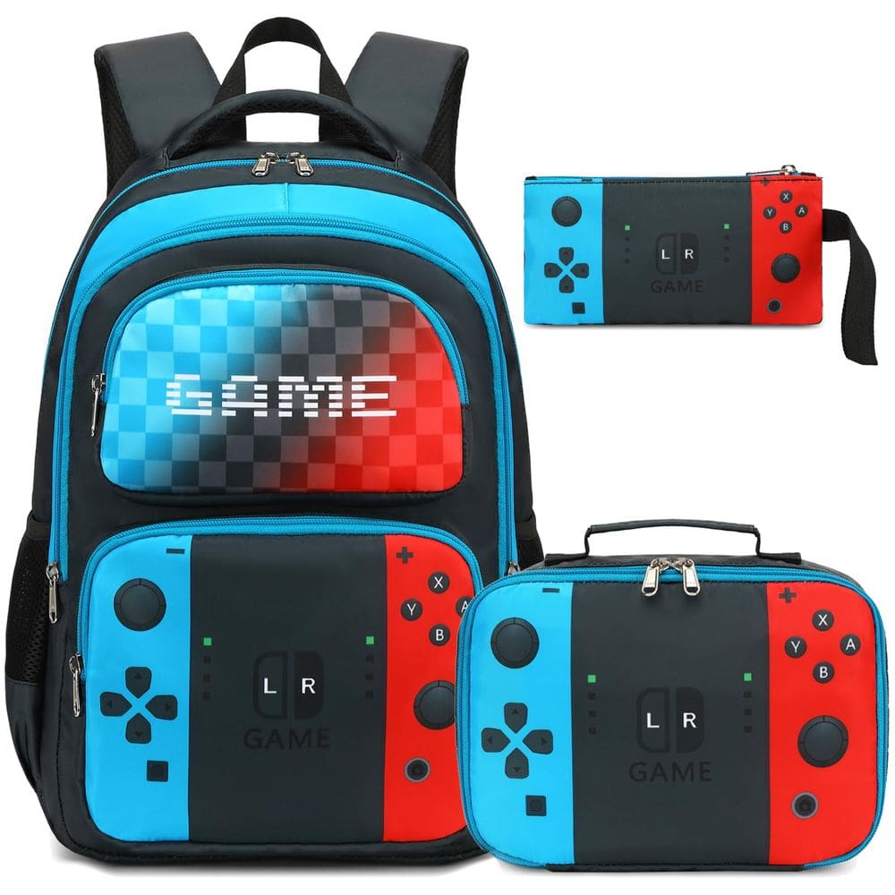 Mochila escolar Octsky Boys Game Bookbag com lancheira azul