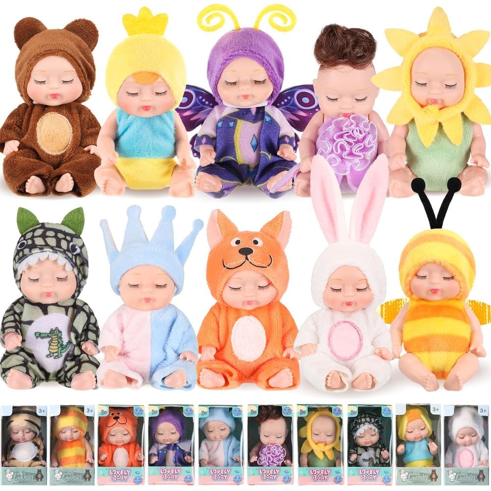 Mini bonecas Hanaive, 10 peças realistas, realistas, de 11 cm com roupas
