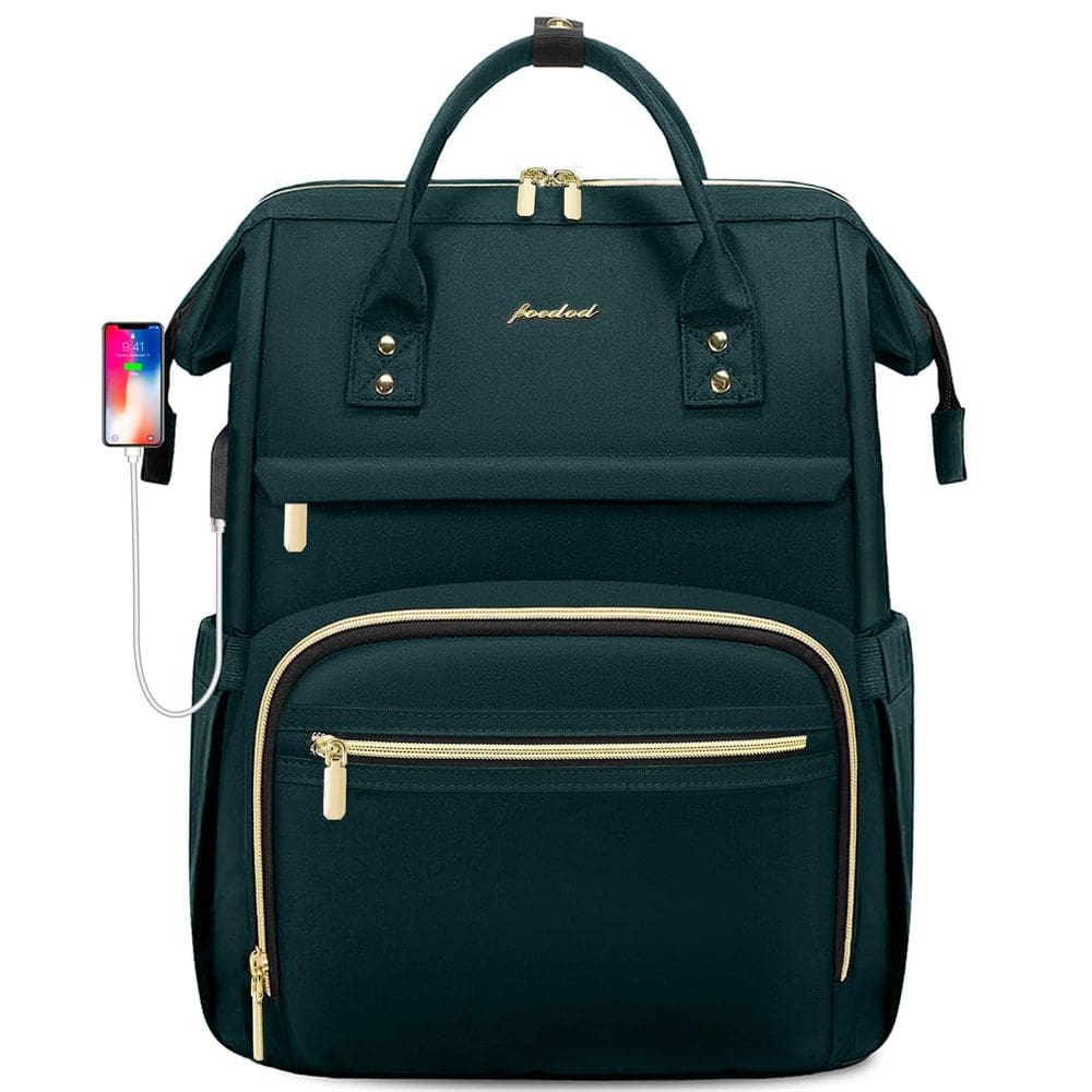Mochila para laptop Focdod para mulheres de 15,6” impermeável verde escuro