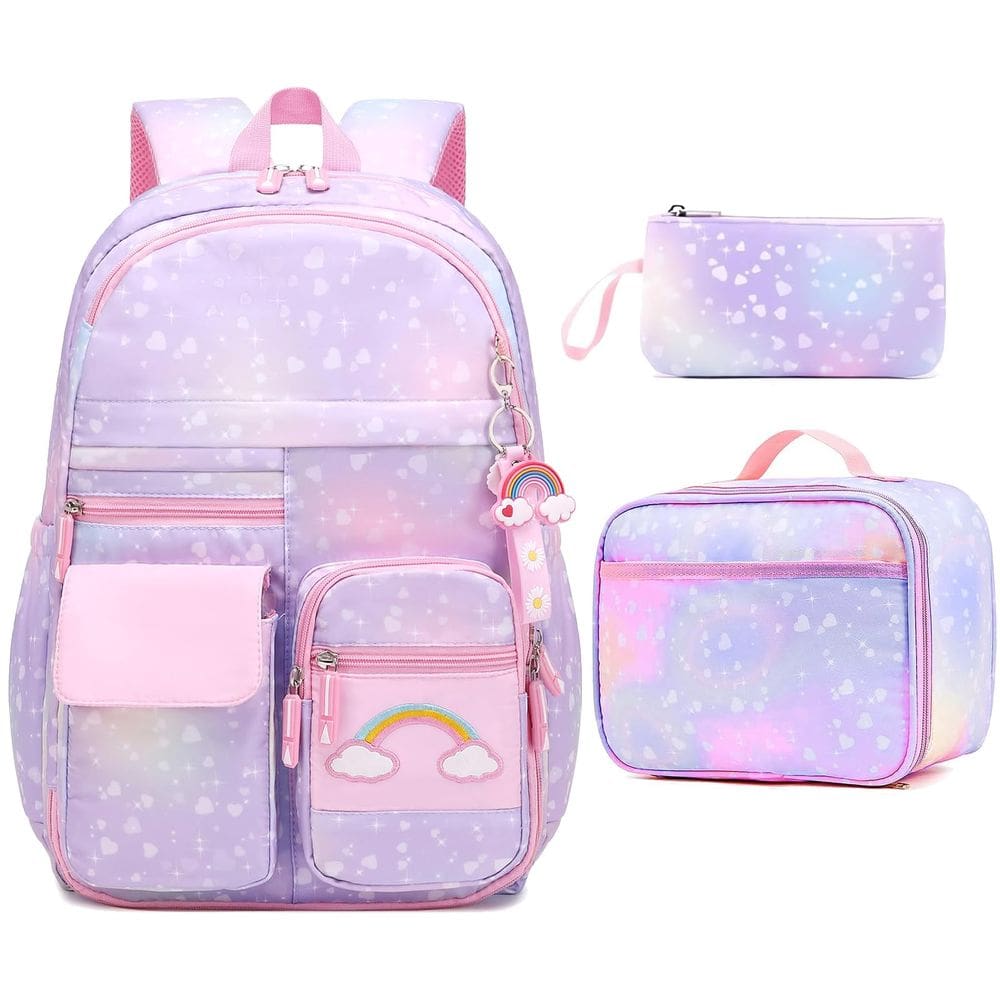 Conjunto de mochilas WQKMI Girl Rainbow School com lancheira e estojo de lápis