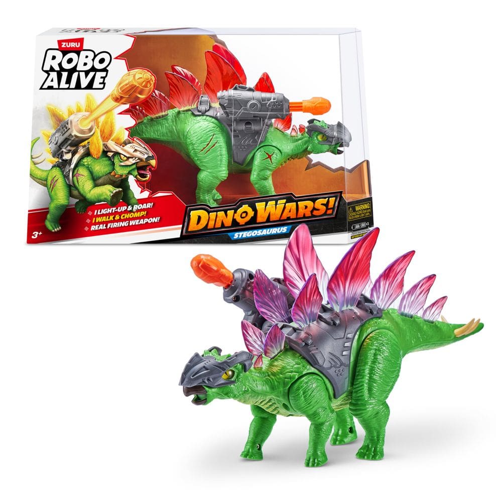Estegossauro Toy Robo Alive Dino Wars com armadura épica e lançador