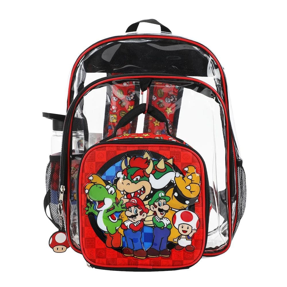 Conjunto de mochila e lancheira Super Mario Brothers com garrafa de água