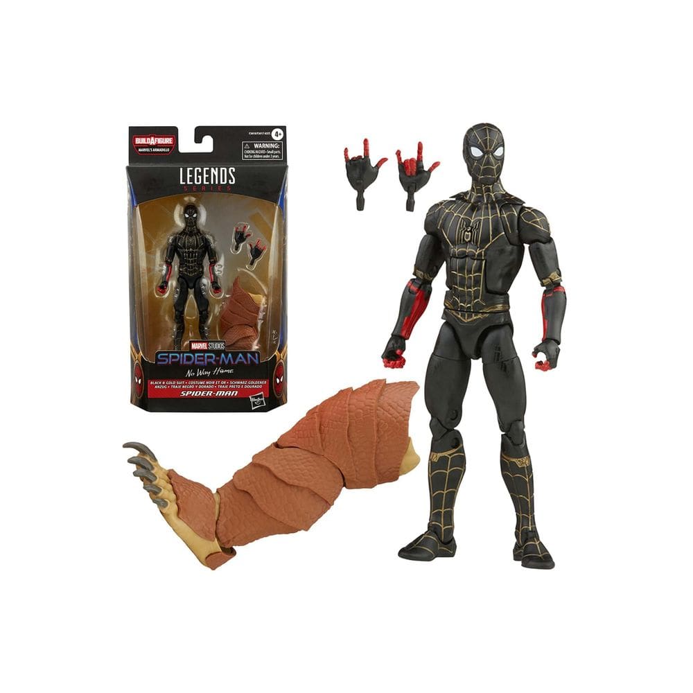 Boneco de ação Spider-Man Marvel Legends preto e dourado 15cm