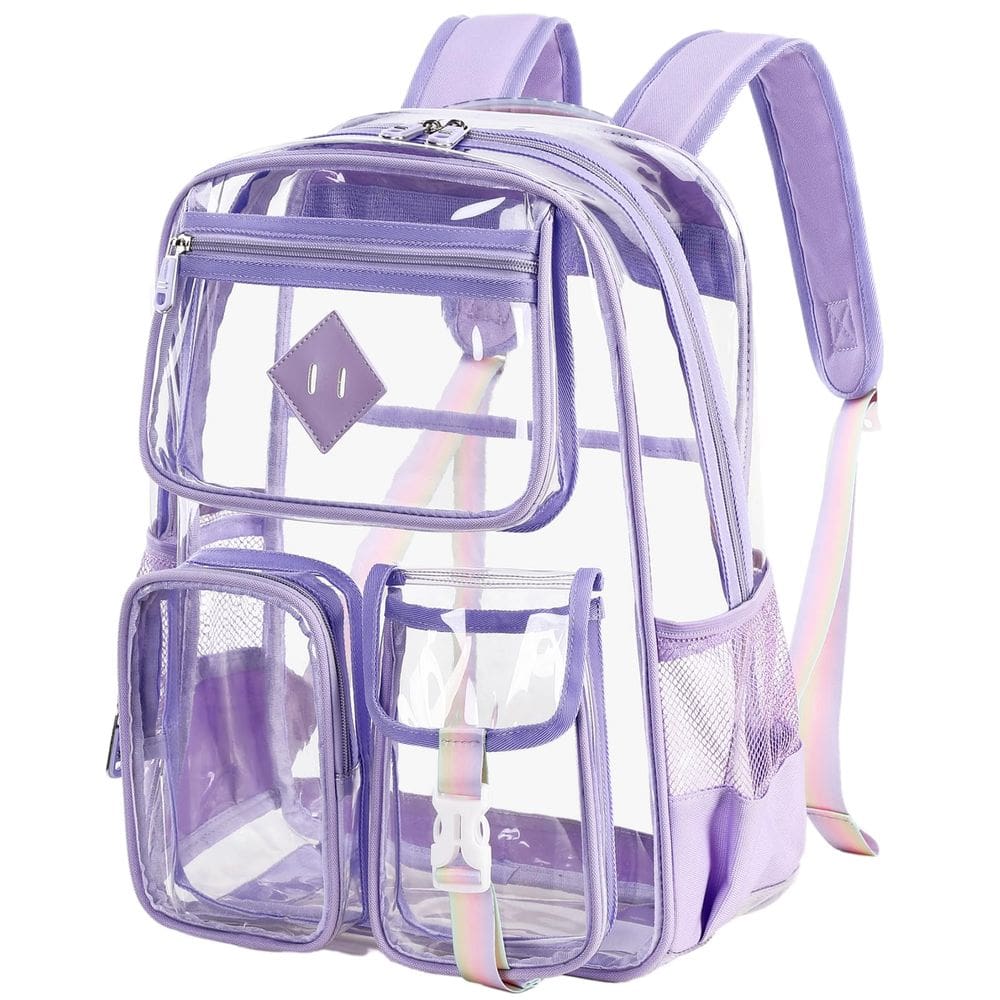 Mochila transparente Stylifeo para escola em PVC transparente roxo