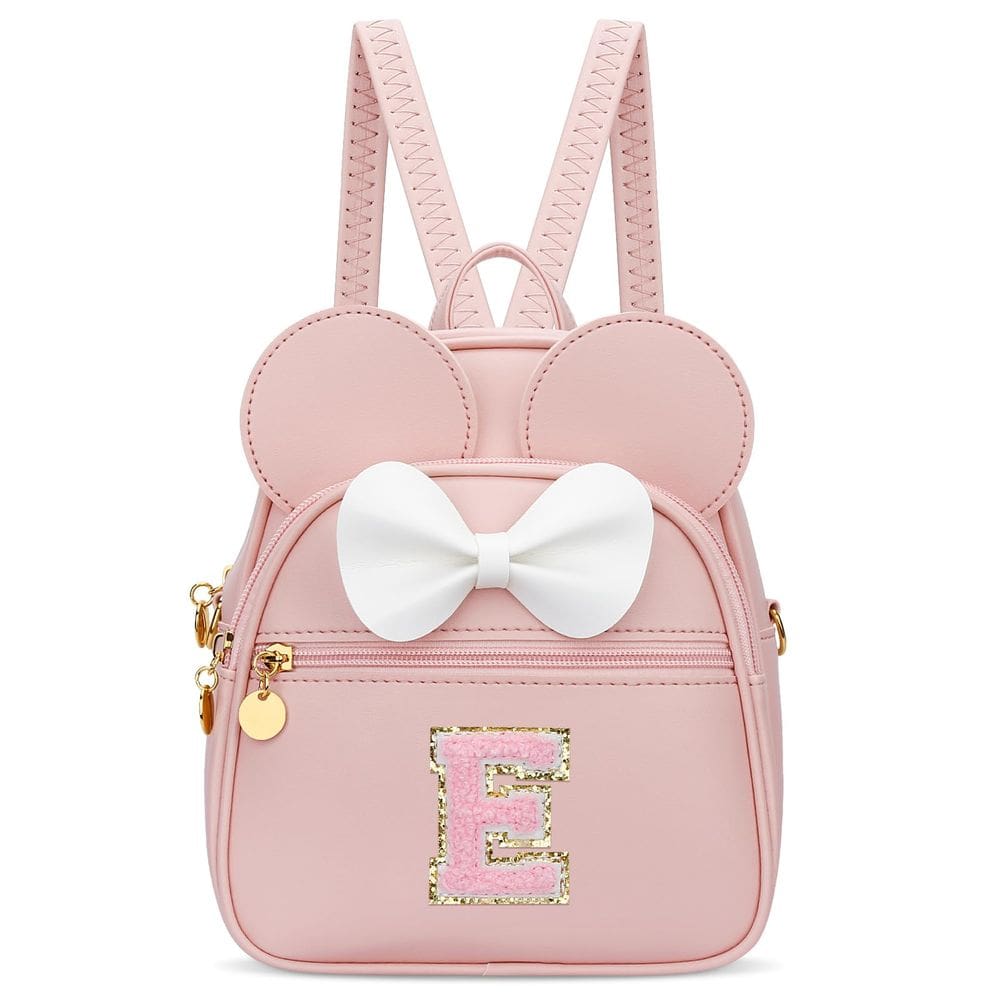 Mini mochila KKXIU Girls Initial Bowknot de couro sintético rosa