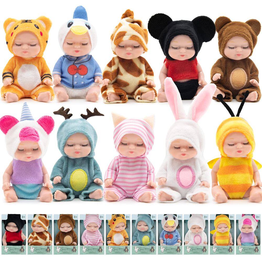 Bonecas Mini Reborn GULYMNA, 10 unidades com roupas de animais, 11 cm