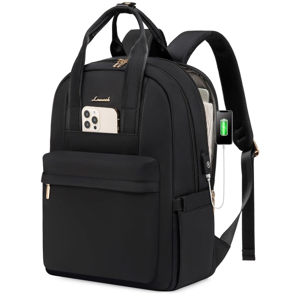Mochila para laptop LOVEVOOK para mulheres de 15,6” com porta USB à prova d`água