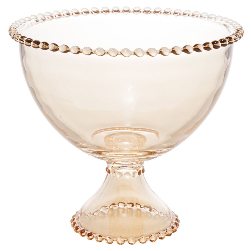 Bowl Saladeira de Cristal C/Pé Pearl Bolinha Âmbar 21x19cm Wolff