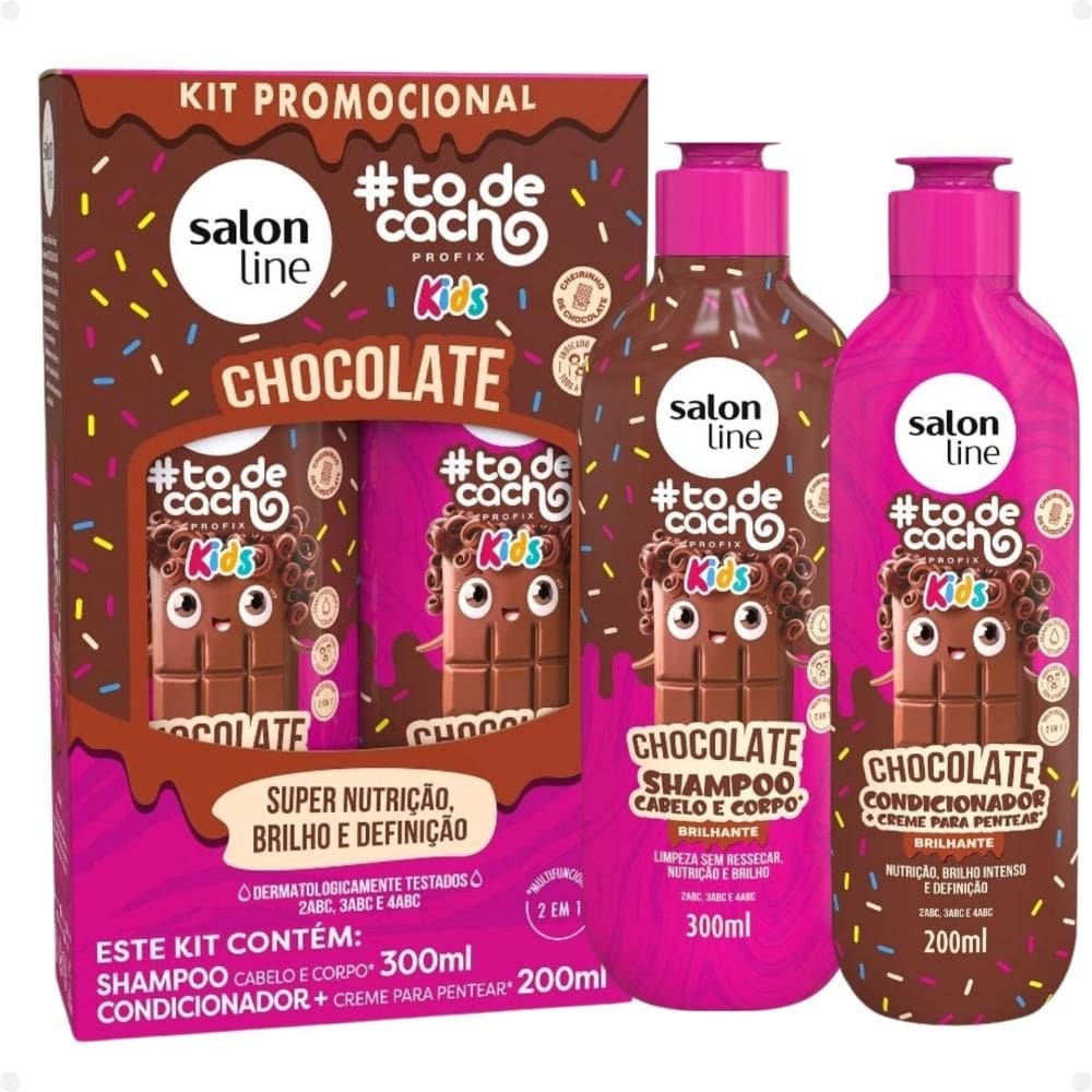 Kit Salon Line Kids: Shampoo 300ml e Condicionador 200ml Chocolate